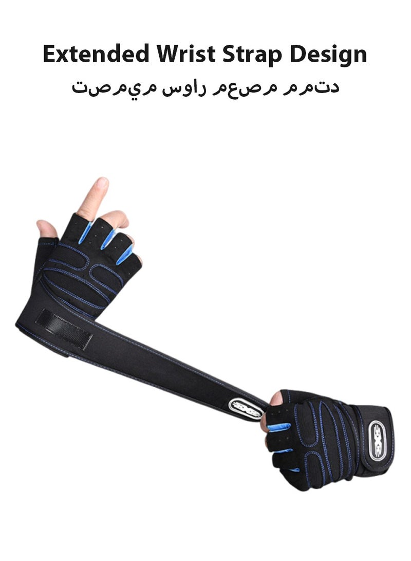 DPTER Weightlifting Gym Gloves, Workout Gloves with Wrist Wrap Support for Men and Women, Heavyweight Exercise Weight Lifting Gloves Body Building Training Sport Fitness Gloves for Weightlifting, Training, Fitness, Hanging, Pull ups, Blue, M - Image 4