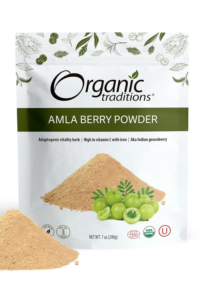 Organic Traditions Amla Berry Powder Powdered Indian Gooseberry Non-Gmo Organic Powdered Fruit Superfood 7Oz 200G Bag