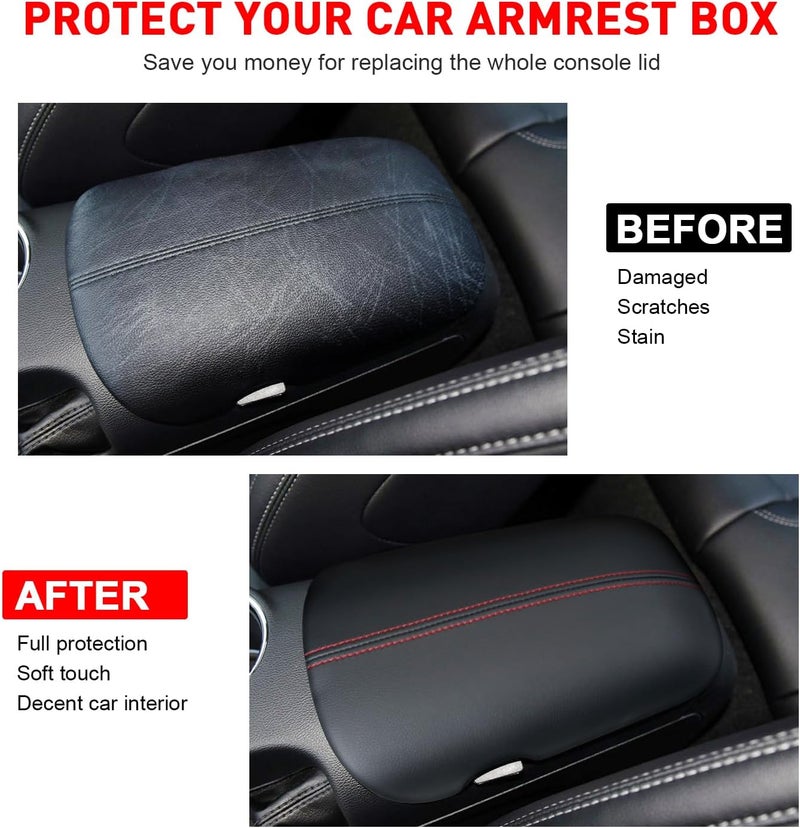 KENTUTO Center Console Cover for Ford Mustang Accessories 2015-2023 2024 Customized Leather Armrest Cover Seat Storage Box Lid Pad Seat Cover (Red Stitches) Multi-demand compliant quality - Image 3