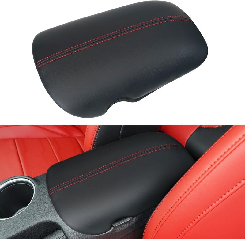 KENTUTO Center Console Cover for Ford Mustang Accessories 2015-2023 2024 Customized Leather Armrest Cover Seat Storage Box Lid Pad Seat Cover (Red Stitches) Multi-demand compliant quality - Image 1