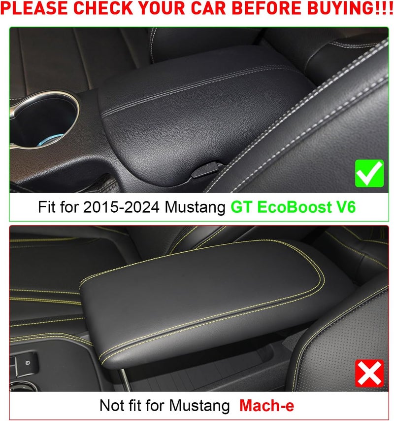 KENTUTO Center Console Cover for Ford Mustang Accessories 2015-2023 2024 Customized Leather Armrest Cover Seat Storage Box Lid Pad Seat Cover (Red Stitches) Multi-demand compliant quality - Image 2