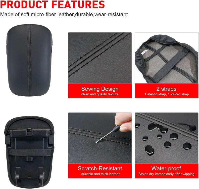 KENTUTO Center Console Cover for Ford Mustang Accessories 2015-2023 2024 Customized Leather Armrest Cover Seat Storage Box Lid Pad Seat Cover (Red Stitches) Multi-demand compliant quality - Image 4