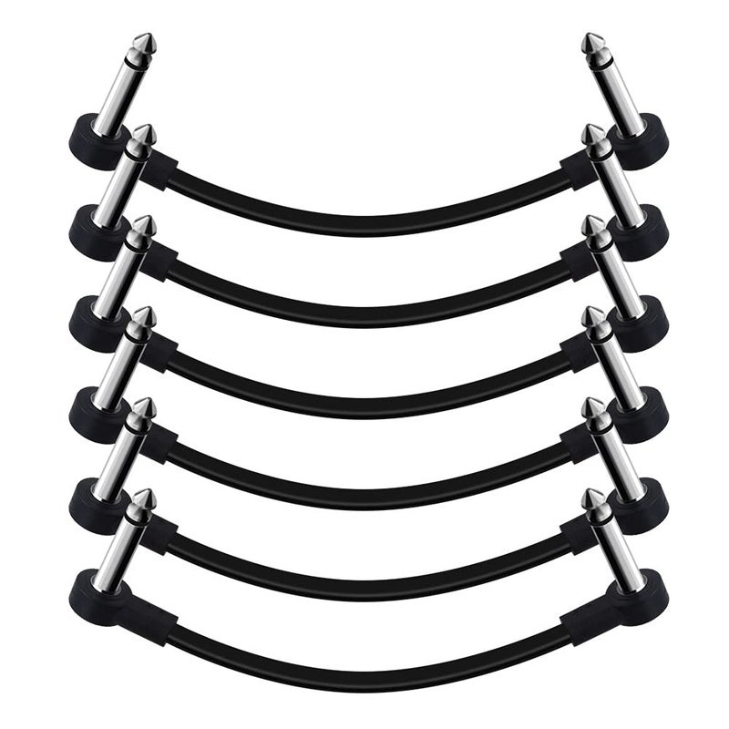 SONICAKE 6 Inch Patch Cable for Guitar Effect Pedal Cables 6 Pack, 1/4" TS Right Angle Instrument Cables, Black - Image 1