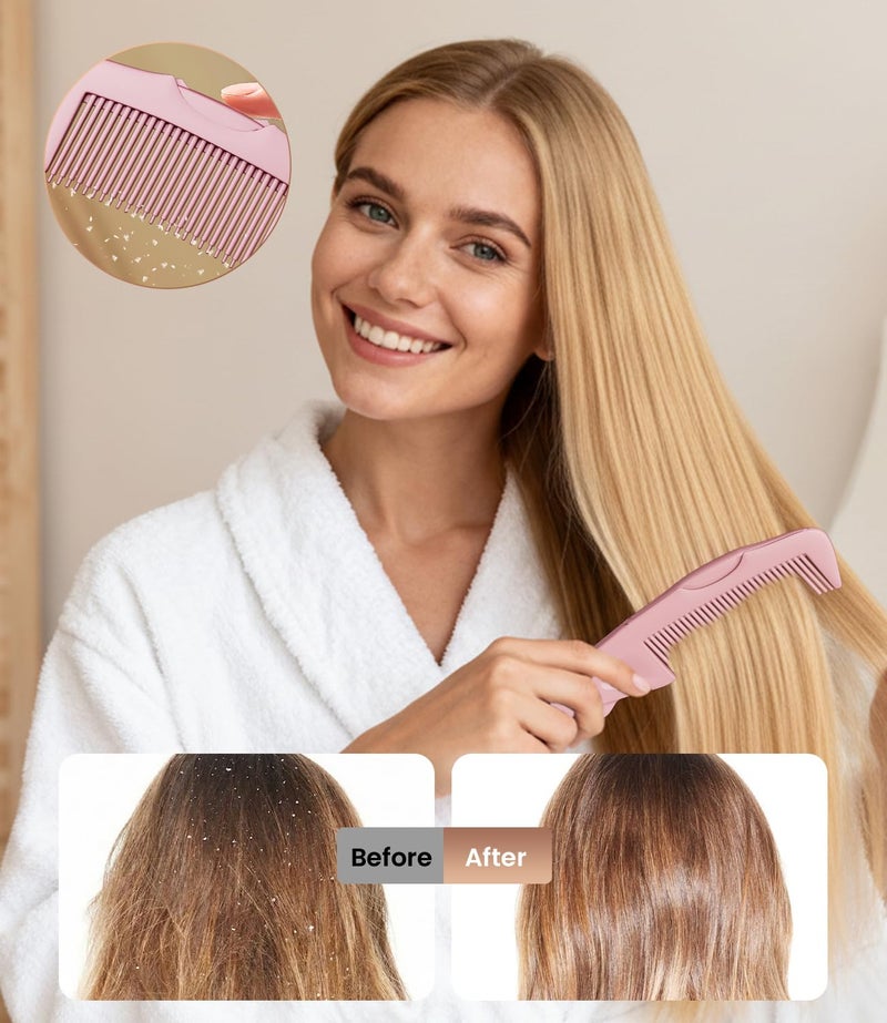 EHBELIF Dandruff Comb 2PC Upgraded Fine Tooth Scalp Detox Comb Lice for Women, Men & Kids Scalp Detoxing, Sweep & Massage Hair Brush Tool with Elegant Box for Hair Care (Pink) - Image 2