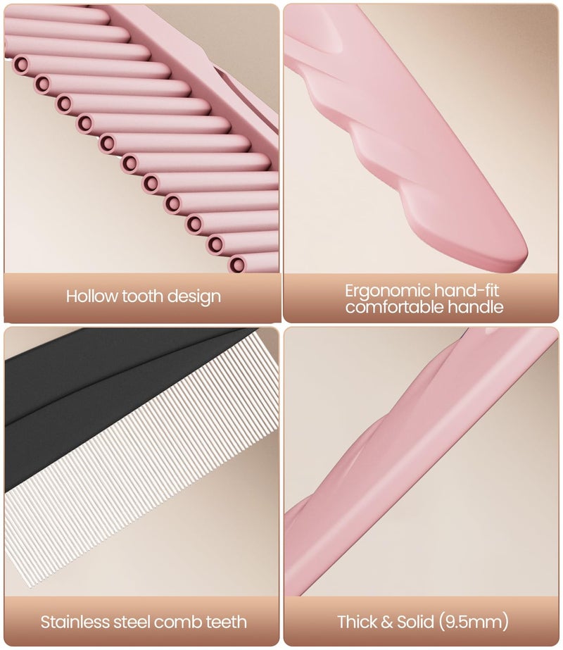 EHBELIF Dandruff Comb 2PC Upgraded Fine Tooth Scalp Detox Comb Lice for Women, Men & Kids Scalp Detoxing, Sweep & Massage Hair Brush Tool with Elegant Box for Hair Care (Pink) - Image 5