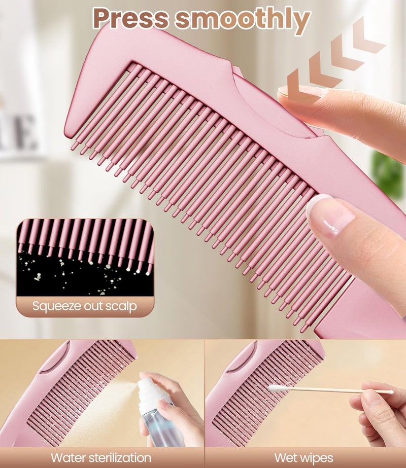 EHBELIF Dandruff Comb 2PC Upgraded Fine Tooth Scalp Detox Comb Lice for Women, Men & Kids Scalp Detoxing, Sweep & Massage Hair Brush Tool with Elegant Box for Hair Care (Pink) - Image 4