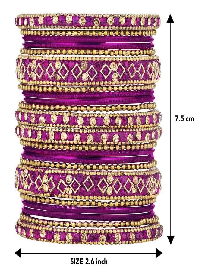 Peora Gold Plated Rani Pink Metal Chura Chuda Bangle Set for Women Girls Wedding Bridal Indian Traditional Ethnic Jewellery (Size - 2.6) - Image 5