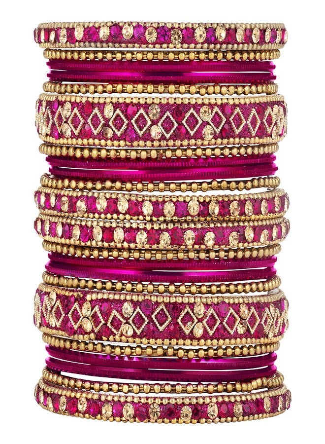 Peora Gold Plated Rani Pink Metal Chura Chuda Bangle Set for Women Girls Wedding Bridal Indian Traditional Ethnic Jewellery (Size - 2.6) - Image 1