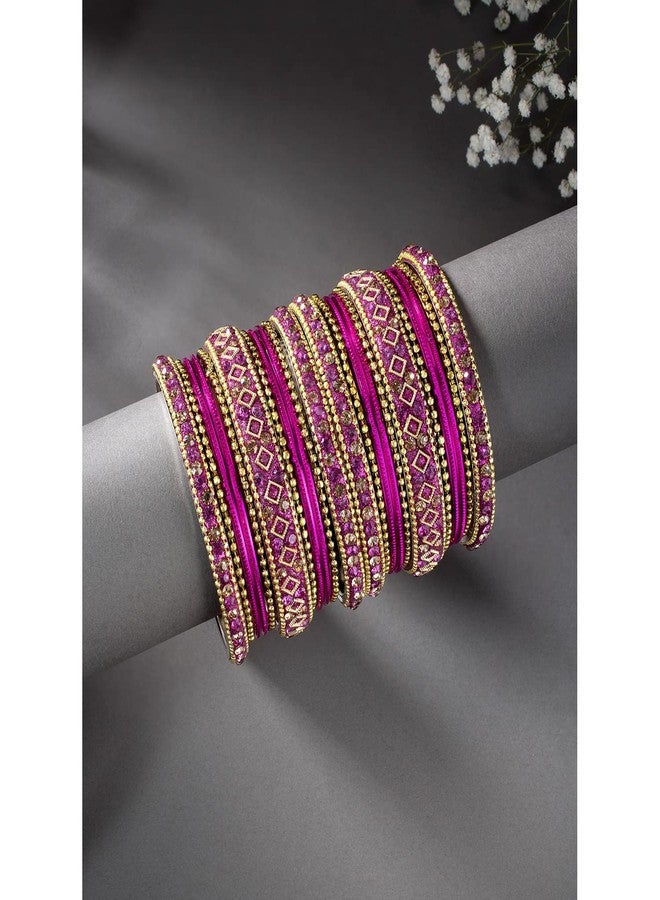 Peora Gold Plated Rani Pink Metal Chura Chuda Bangle Set for Women Girls Wedding Bridal Indian Traditional Ethnic Jewellery (Size - 2.6) - Image 2