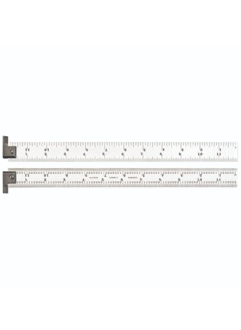Starrett Starrett Spring Tempered Steel Rule with Satin Chrome Finish Quick Reading and Inch Graduations  12 Length 4R Graduation Type 364 Thickness  CH604R12  - Image 1