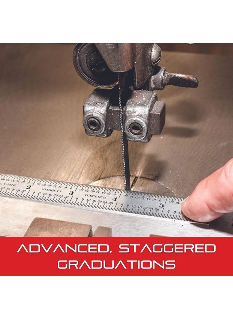 Starrett Starrett Spring Tempered Steel Rule with Satin Chrome Finish Quick Reading and Inch Graduations  12 Length 4R Graduation Type 364 Thickness  CH604R12  - Image 4