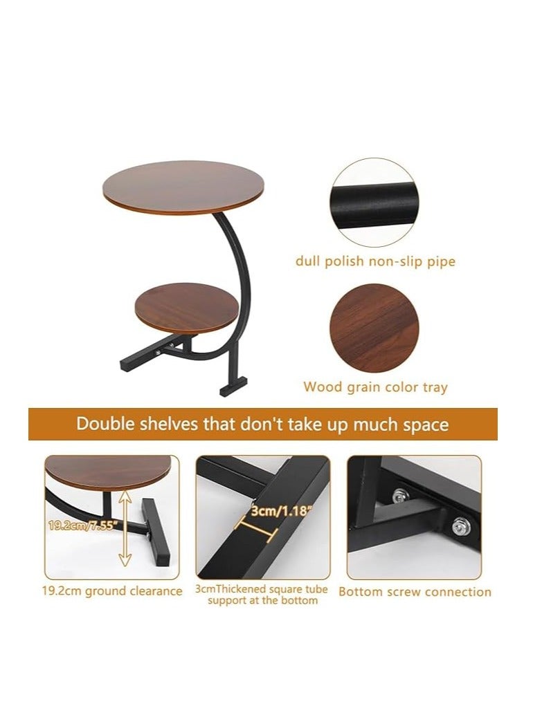 CAMELMALL Industrial Brown C Shaped Side Table 2 Tier Round End Table with Storage Shelf Metal Frame Slides Under Couch 60 cm Clearance Space Saving 40 cm Top Diameter 30 cm Bottom Diameter - Image 5