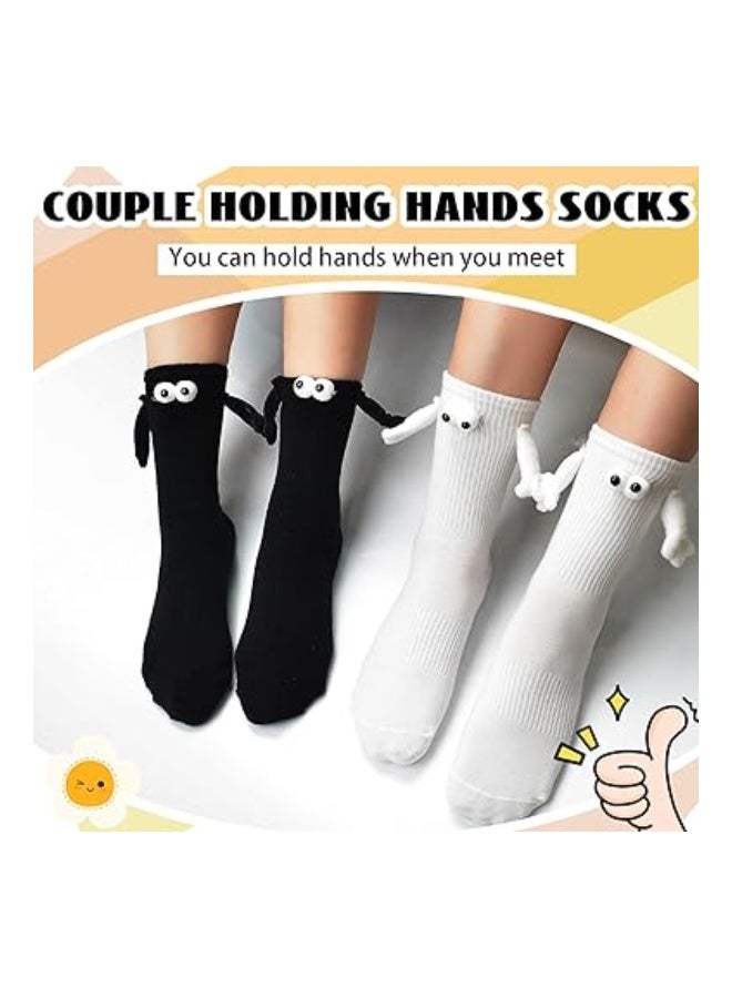 4 حزمة جورب زوجي ثلاثي الأبعاد مضحك مع مغناطيس، أكسسوارات جورب تمسك بالأيدي، جورب يد بيد، هدايا صداقة مغناطيسية للنساء والرجال، جورب متوسط الطول - Image 3
