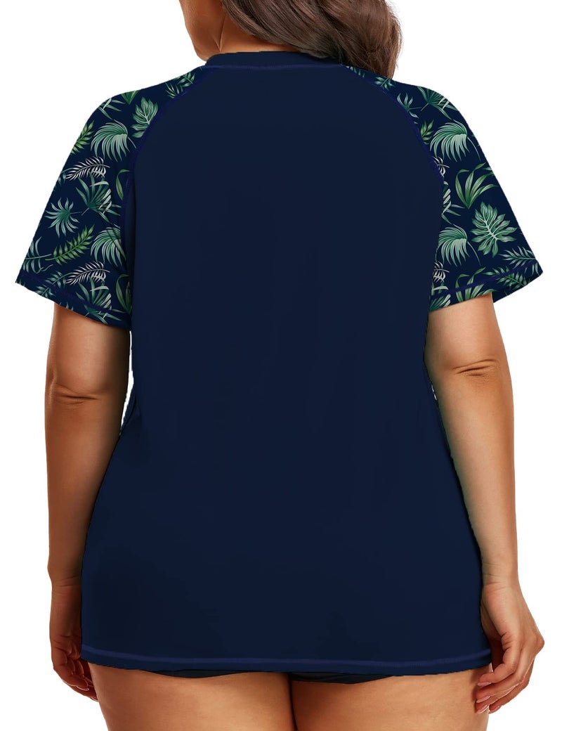 Inno Women's Plus Size Rash Guard Swim Shirt Short Sleeves UPF 50+ Swimwear Workout Tops 0X-6X Navy - Image 4