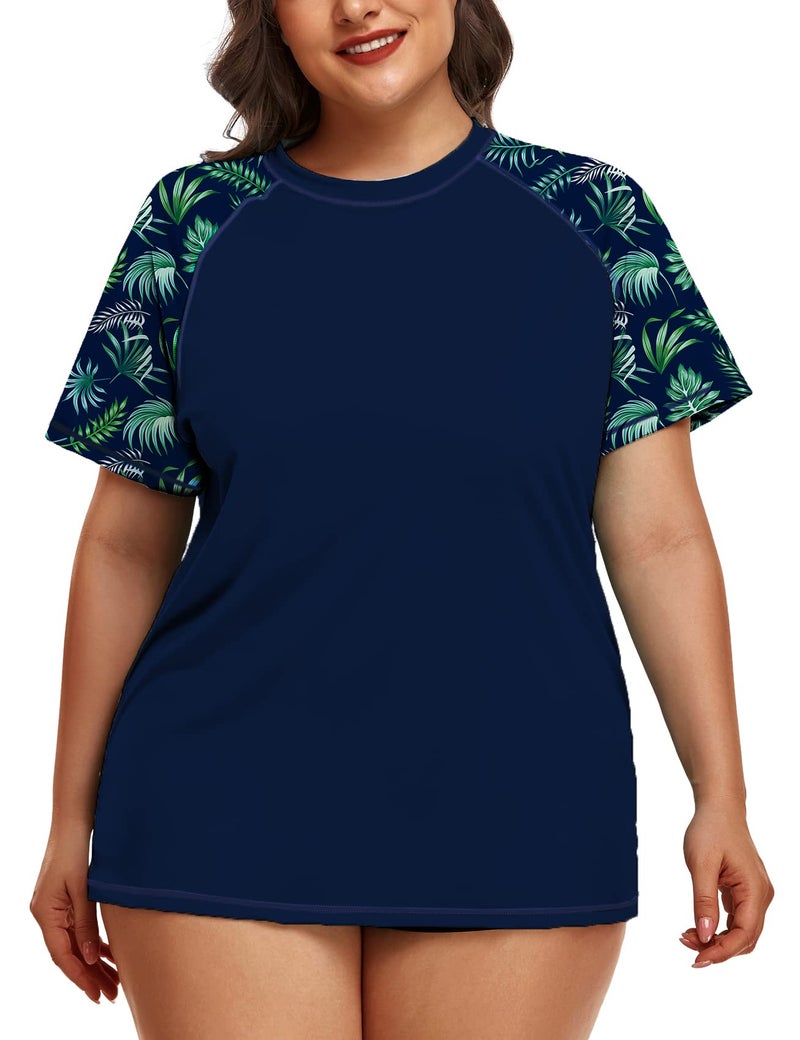 Inno Women's Plus Size Rash Guard Swim Shirt Short Sleeves UPF 50+ Swimwear Workout Tops 0X-6X Navy - Image 5
