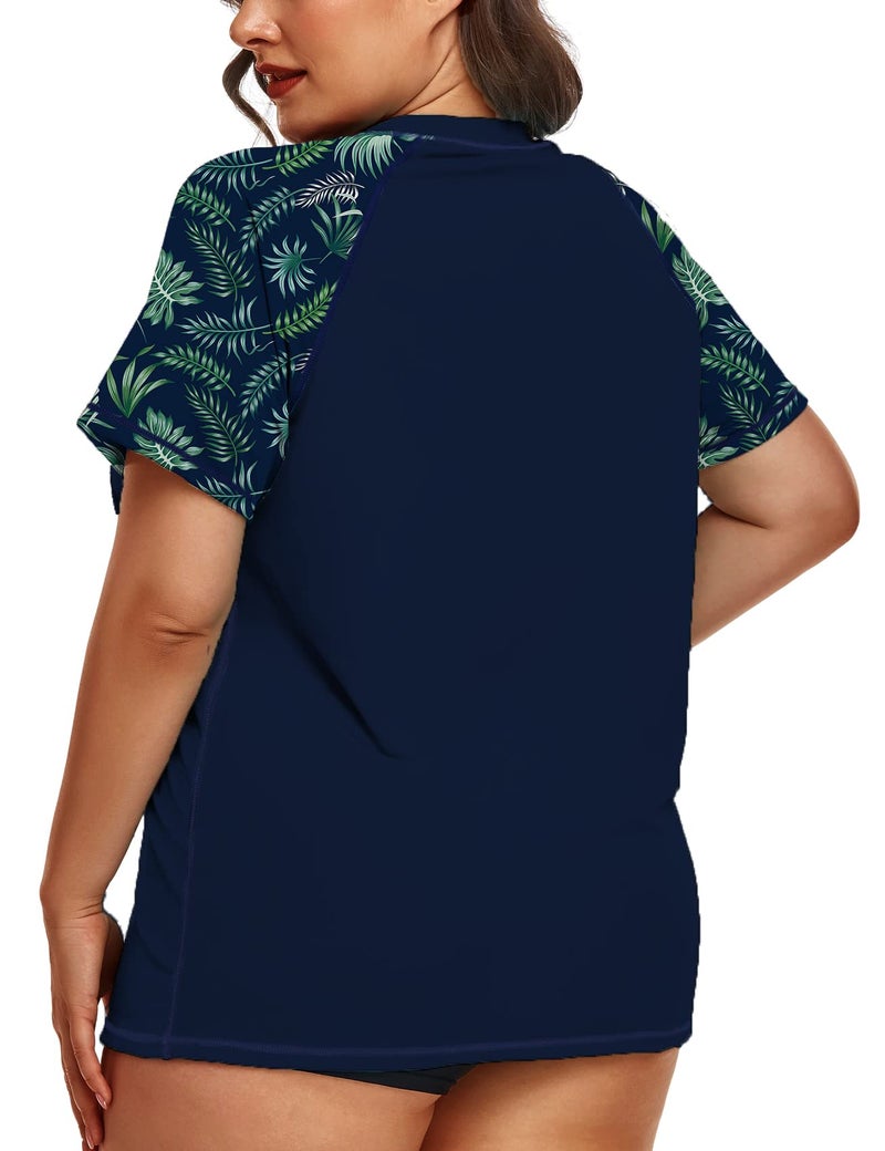 Inno Women's Plus Size Rash Guard Swim Shirt Short Sleeves UPF 50+ Swimwear Workout Tops 0X-6X Navy - Image 3