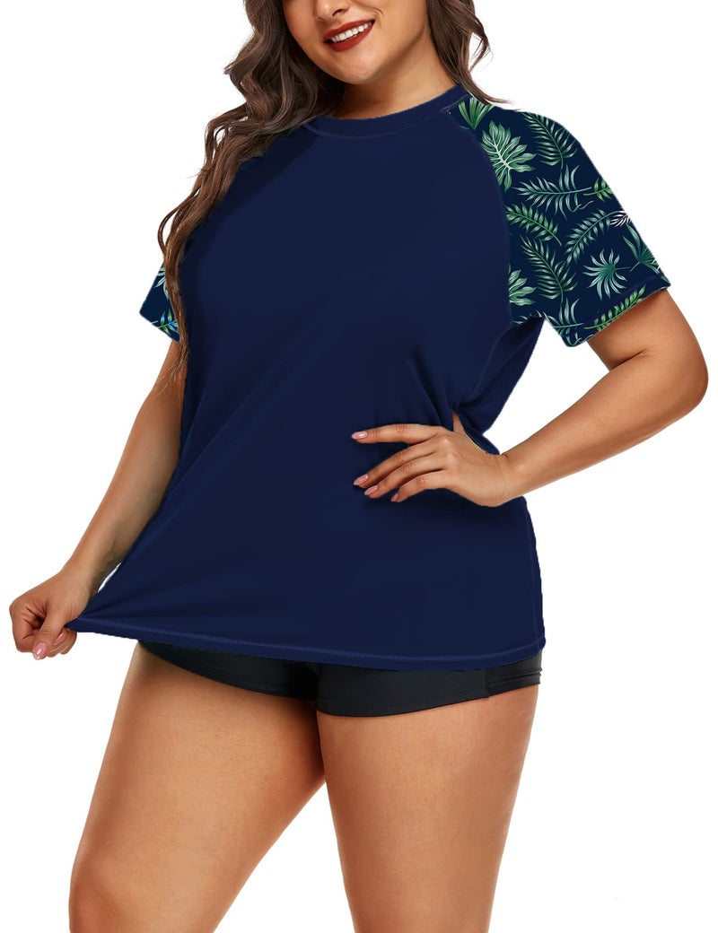 Inno Women's Plus Size Rash Guard Swim Shirt Short Sleeves UPF 50+ Swimwear Workout Tops 0X-6X Navy - Image 2