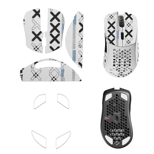 NOUKAJU Mouse Grip Tape Full Coverage for Glorious Model D, Rounded Curved Edges Mouse Feet Skates,Self-Adhesive PreCut Sweat-Resistant Professional Mice Upgrade Kit(Foot pad + White Mouse Grip Tape) - Image 1