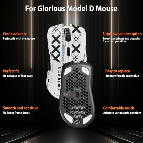 NOUKAJU Mouse Grip Tape Full Coverage for Glorious Model D, Rounded Curved Edges Mouse Feet Skates,Self-Adhesive PreCut Sweat-Resistant Professional Mice Upgrade Kit(Foot pad + White Mouse Grip Tape) - Image 2
