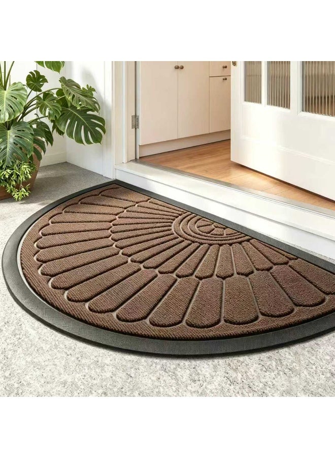 Front Door Mat Outside Entrance, 60 x 90 cm Half Round Rubber Doormat, Stain and Fade Resistant, Low Profile, Easy Clean Patio for Entryway, Patio and High Traffic Areas, Brown