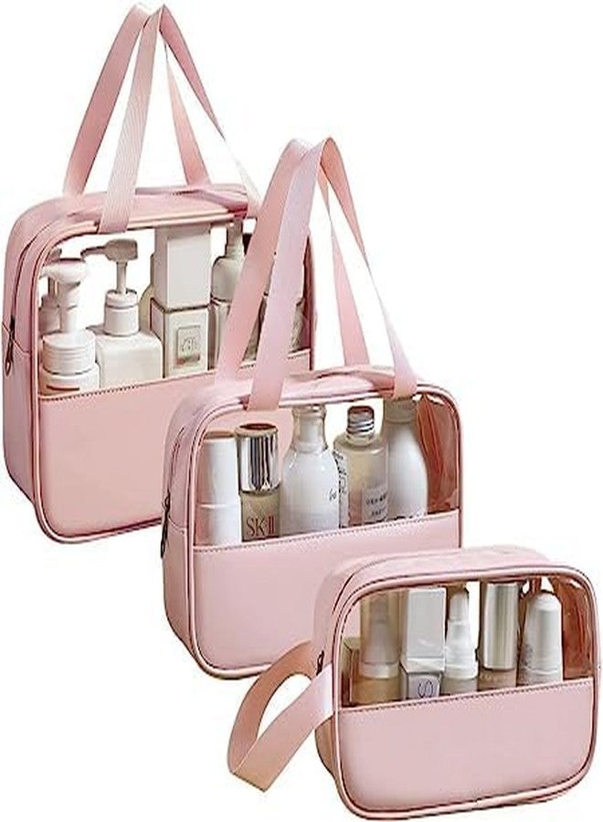 HIMART Set of 3 Multipurpose Transparent Toiletry Hand Bag for Women & Men Travel Pouch Makeup CosmeticTravel Organizer Pouch. (3 pcs Combo, Pink) - Image 2