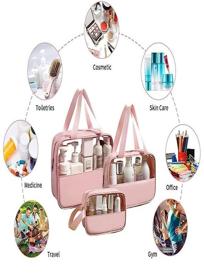 HIMART Set of 3 Multipurpose Transparent Toiletry Hand Bag for Women & Men Travel Pouch Makeup CosmeticTravel Organizer Pouch. (3 pcs Combo, Pink) - Image 5