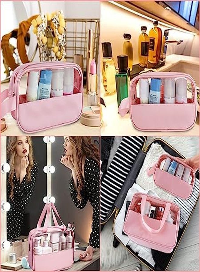 HIMART Set of 3 Multipurpose Transparent Toiletry Hand Bag for Women & Men Travel Pouch Makeup CosmeticTravel Organizer Pouch. (3 pcs Combo, Pink) - Image 3