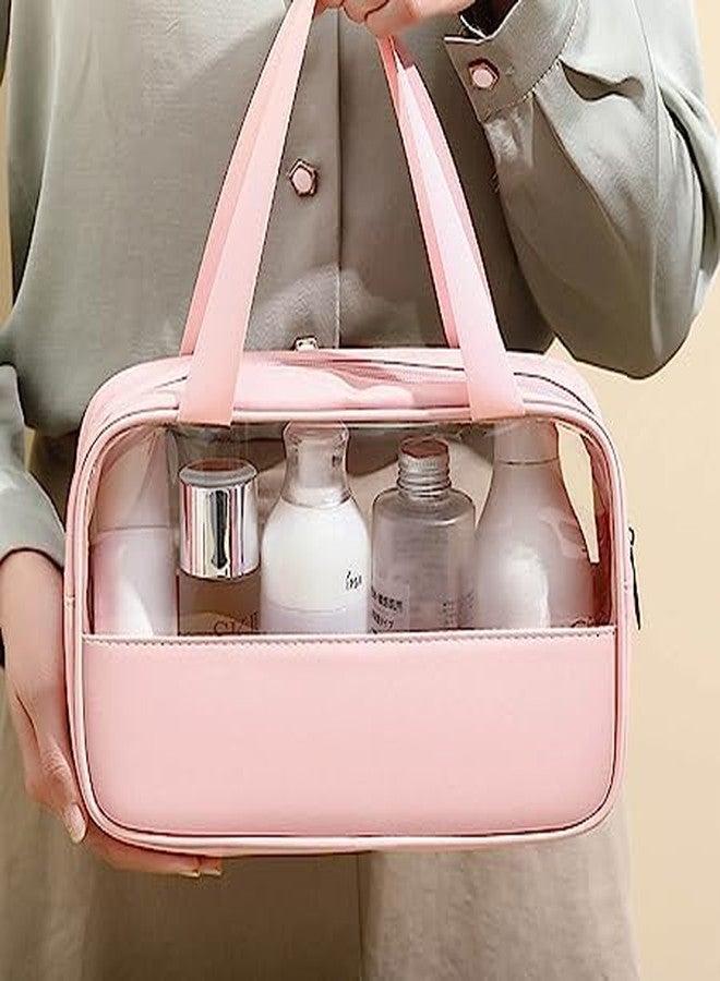 HIMART Set of 3 Multipurpose Transparent Toiletry Hand Bag for Women & Men Travel Pouch Makeup CosmeticTravel Organizer Pouch. (3 pcs Combo, Pink) - Image 4