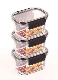 Phoenix Acrylic Refrigerator Food Container,Food box Set of 3 Pieces with Airtight Lock - Clear Silicone Sides 3 * 400ml Black  - Image 2