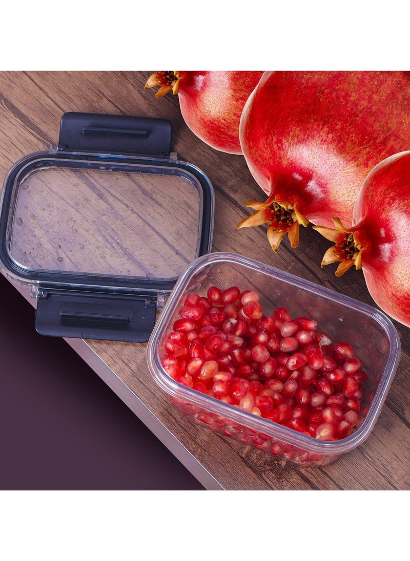 Phoenix - Acrylic Refrigerator Food Container,Food box Set of 3 Pieces with Airtight Lock - Clear Silicone Sides 3 * 400ml Black - Image 1