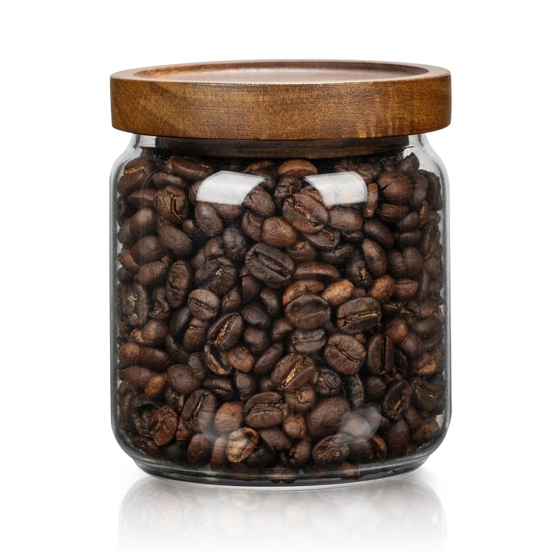 piconesper 1 PC Small Glass Storage Jars with Airtight Lids, 17 fl oz (500ml) coffee container with Wooden Lid, Glass Pantry Canister for Beans, Rice, Sugar and etc - Image 1