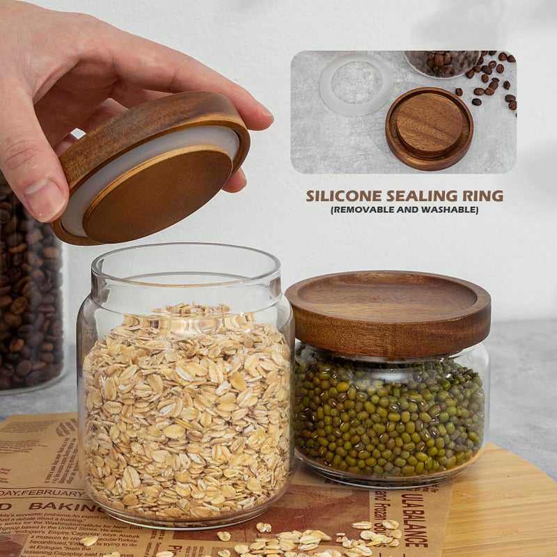 piconesper 1 PC Small Glass Storage Jars with Airtight Lids, 17 fl oz (500ml) coffee container with Wooden Lid, Glass Pantry Canister for Beans, Rice, Sugar and etc - Image 3