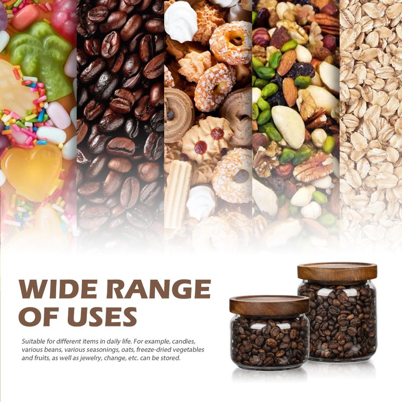 piconesper 1 PC Small Glass Storage Jars with Airtight Lids, 17 fl oz (500ml) coffee container with Wooden Lid, Glass Pantry Canister for Beans, Rice, Sugar and etc - Image 5