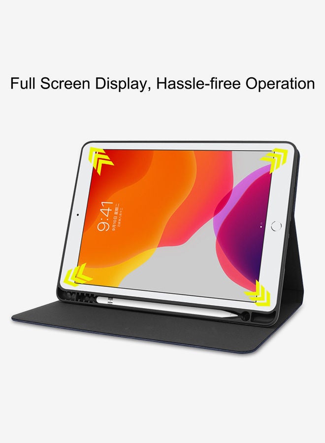 Loquat Cowhide Texture Pattern Horizontal Flip Leather Case With Holder/Pen Slots And Sleep/Wake-Up Function For Apple iPad 10.2 Dark Blue - Image 3