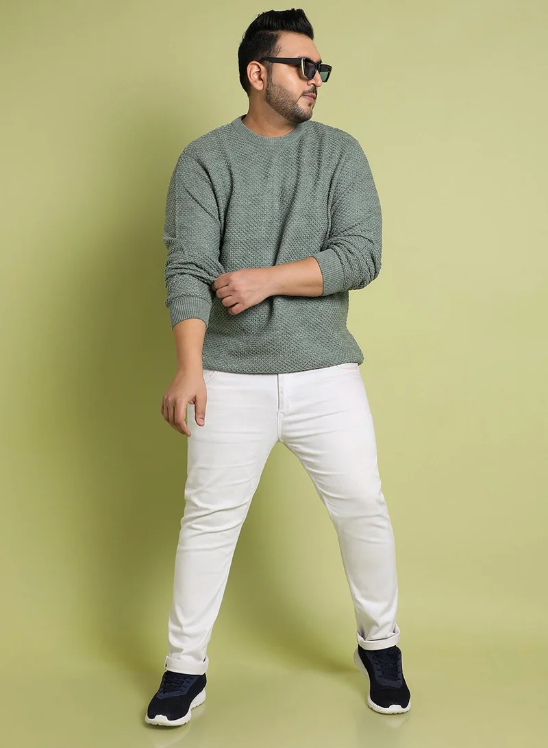 Instafab Plus Instafab Plus Men's Olive Green Textured Knit Pullover Sweater For Casual Wear | Crew Neck | Long Sleeve | Pull On Closure | Woll sweater Crafted With Comfort Fit For Everyday Wear