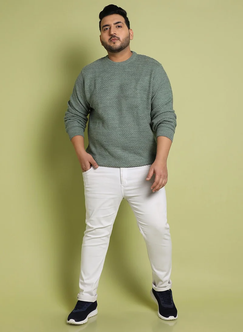 Instafab Plus Instafab Plus Men's Olive Green Textured Knit Pullover Sweater For Casual Wear | Crew Neck | Long Sleeve | Pull On Closure | Woll sweater Crafted With Comfort Fit For Everyday Wear