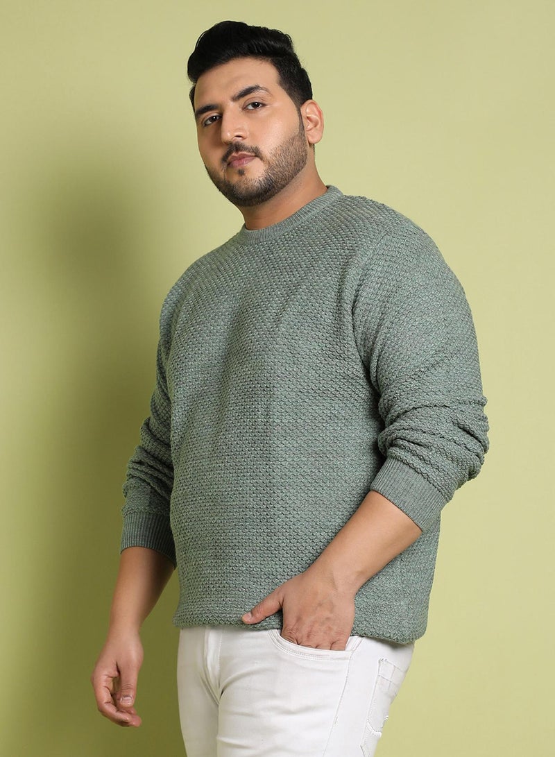 Instafab Plus Instafab Plus Men's Olive Green Textured Knit Pullover Sweater For Casual Wear | Crew Neck | Long Sleeve | Pull On Closure | Woll sweater Crafted With Comfort Fit For Everyday Wear - Image 3