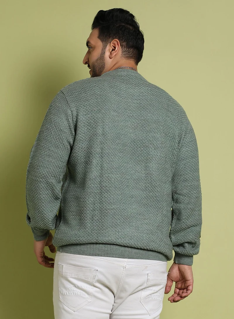Instafab Plus Instafab Plus Men's Olive Green Textured Knit Pullover Sweater For Casual Wear | Crew Neck | Long Sleeve | Pull On Closure | Woll sweater Crafted With Comfort Fit For Everyday Wear