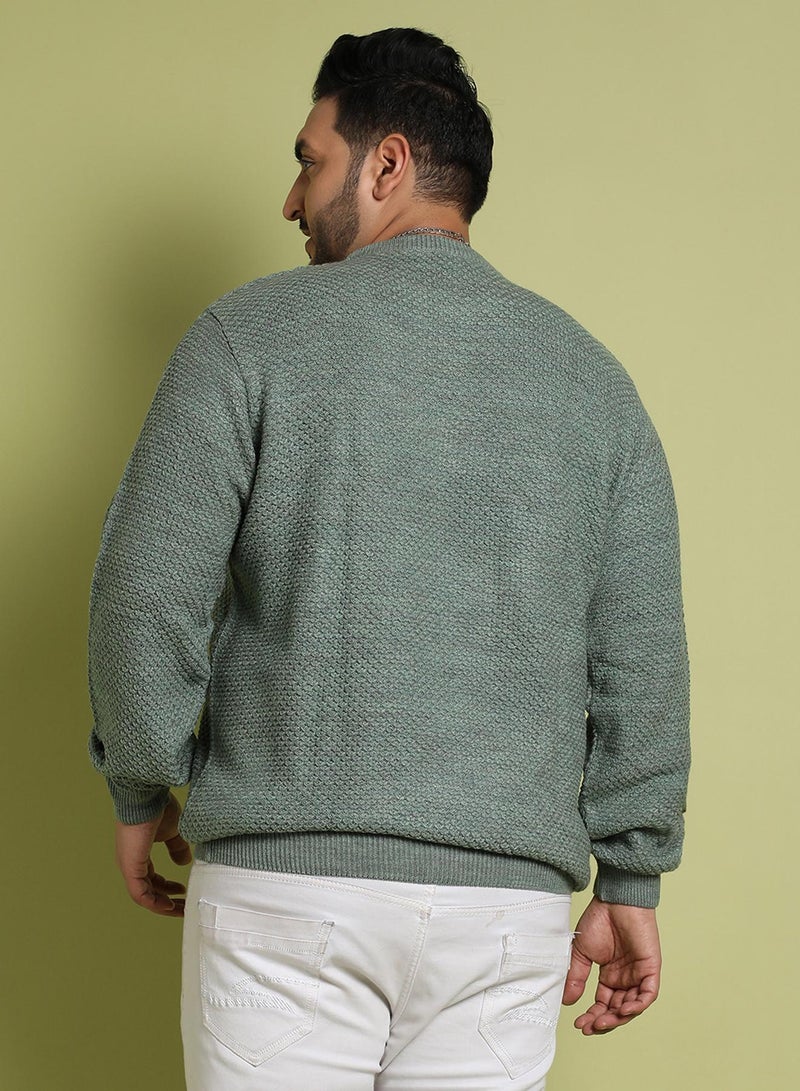 Instafab Plus Instafab Plus Men's Olive Green Textured Knit Pullover Sweater For Casual Wear | Crew Neck | Long Sleeve | Pull On Closure | Woll sweater Crafted With Comfort Fit For Everyday Wear - Image 5
