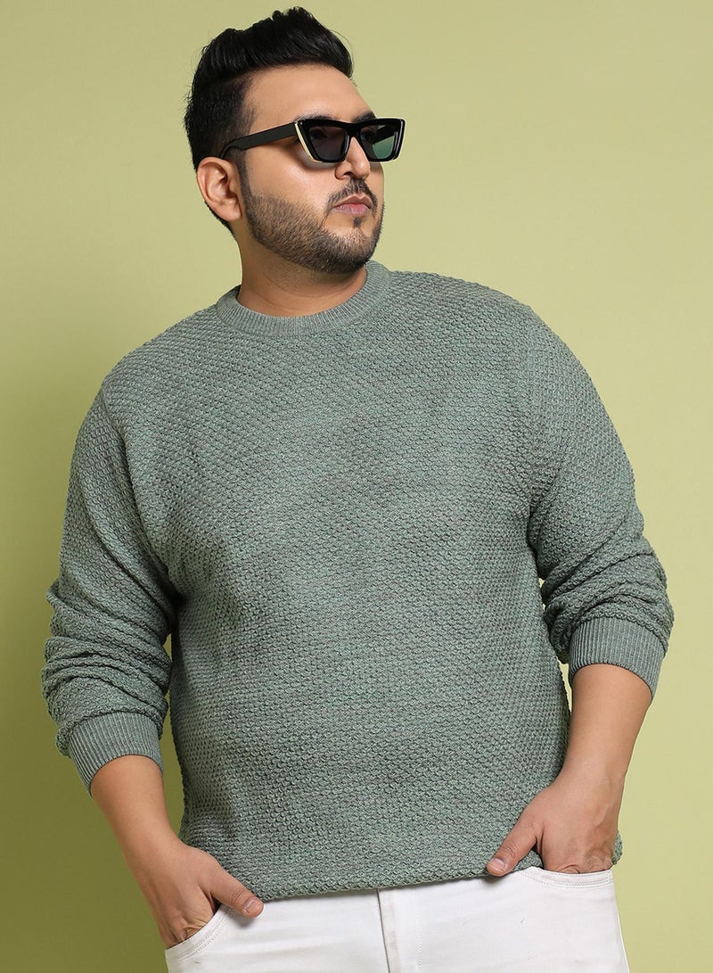 Instafab Plus Instafab Plus Men's Olive Green Textured Knit Pullover Sweater For Casual Wear | Crew Neck | Long Sleeve | Pull On Closure | Woll sweater Crafted With Comfort Fit For Everyday Wear - Image 1