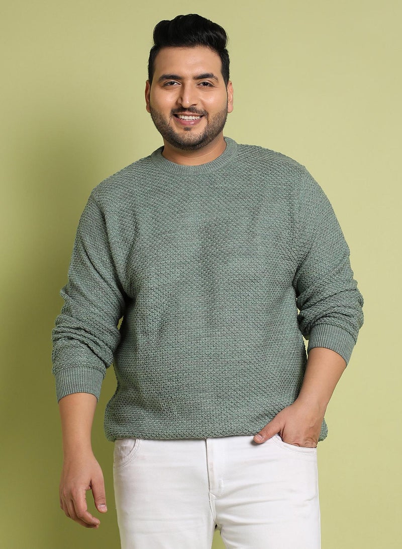 Instafab Plus Instafab Plus Men's Olive Green Textured Knit Pullover Sweater For Casual Wear | Crew Neck | Long Sleeve | Pull On Closure | Woll sweater Crafted With Comfort Fit For Everyday Wear - Image 2
