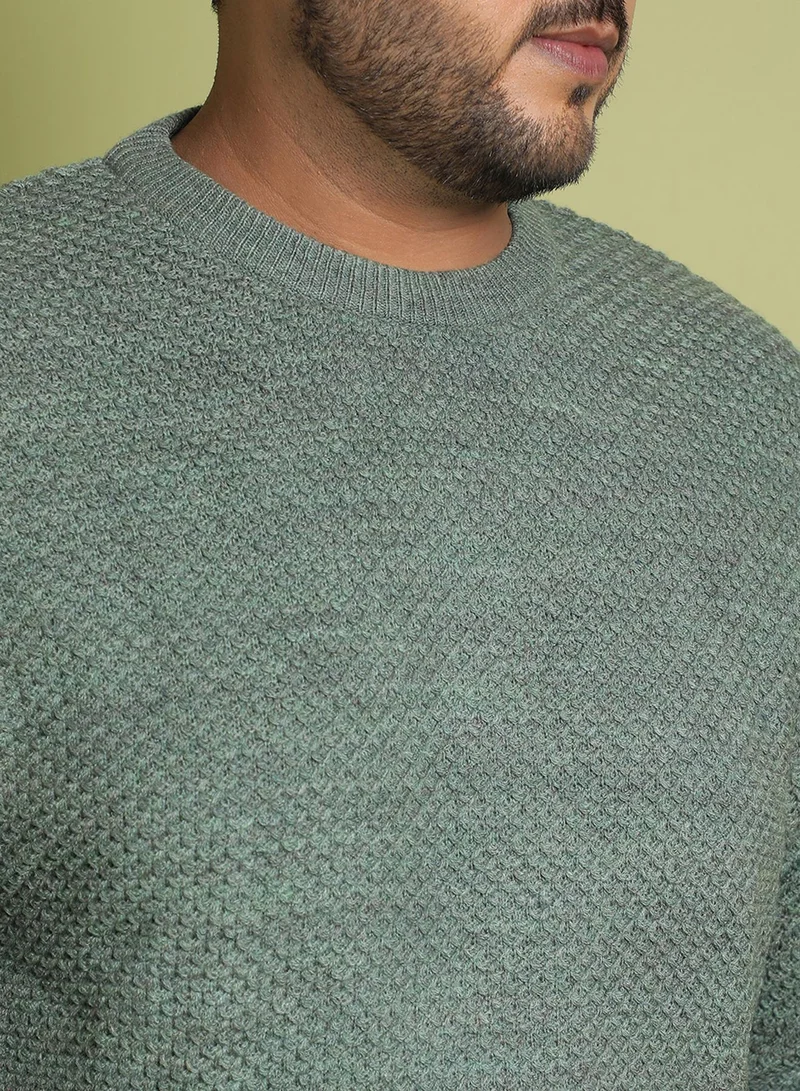 Instafab Plus Instafab Plus Men's Olive Green Textured Knit Pullover Sweater For Casual Wear | Crew Neck | Long Sleeve | Pull On Closure | Woll sweater Crafted With Comfort Fit For Everyday Wear
