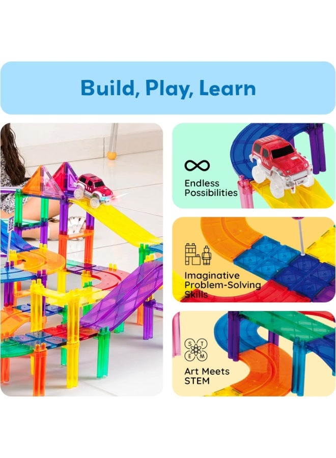 PicassoTiles بيكاسو تايلز بلاط مغناطيسي حلبة سباق 80 قطعة | ألعاب STEM | مجموعة ألعاب تعليمية | كتل تكديس | تعزز مهارات حل المشكلات والمهارات الحركية الدقيقة | تحسن التنسيق والإبداع | هدية للأطفال والرضع | مجموعة بناء لتطوير عقل الطفل - Image 2