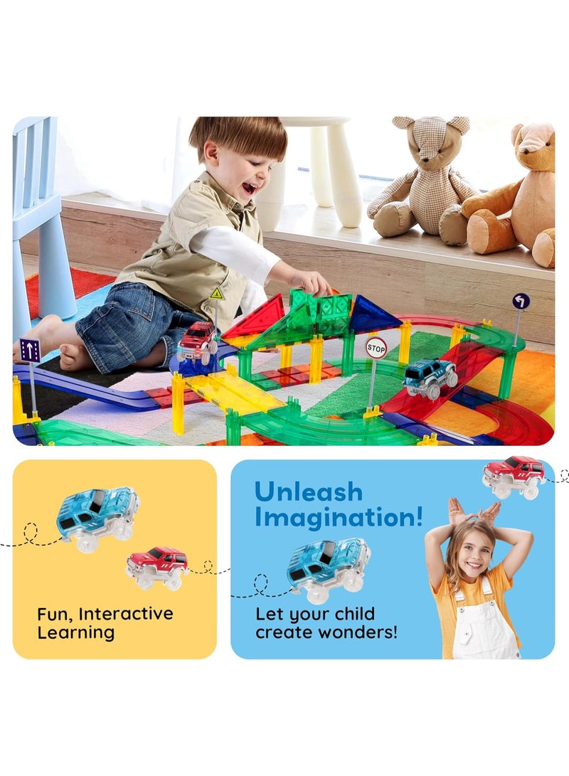 PicassoTiles بيكاسو تايلز بلاط مغناطيسي حلبة سباق 80 قطعة | ألعاب STEM | مجموعة ألعاب تعليمية | كتل تكديس | تعزز مهارات حل المشكلات والمهارات الحركية الدقيقة | تحسن التنسيق والإبداع | هدية للأطفال والرضع | مجموعة بناء لتطوير عقل الطفل - Image 3