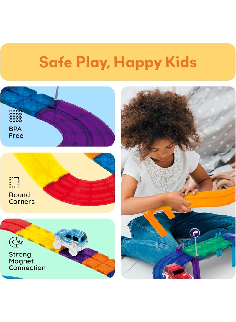 PicassoTiles بيكاسو تايلز بلاط مغناطيسي حلبة سباق 80 قطعة | ألعاب STEM | مجموعة ألعاب تعليمية | كتل تكديس | تعزز مهارات حل المشكلات والمهارات الحركية الدقيقة | تحسن التنسيق والإبداع | هدية للأطفال والرضع | مجموعة بناء لتطوير عقل الطفل - Image 4