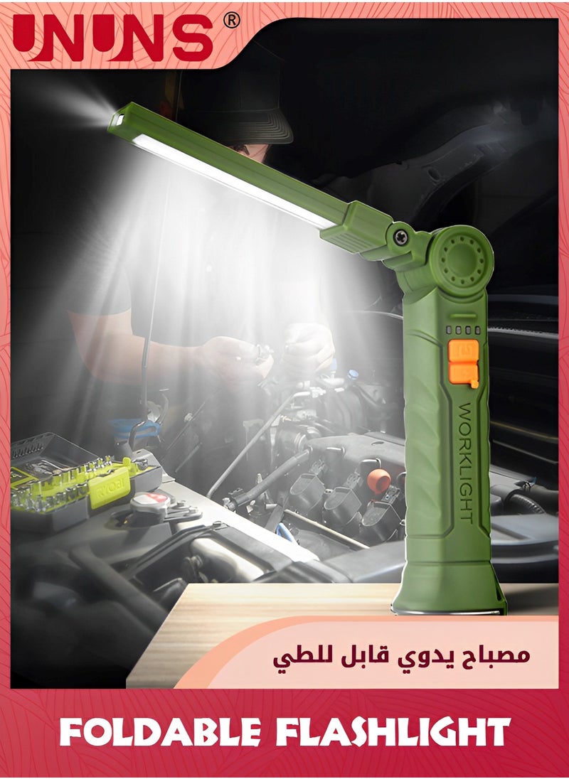 UNUNS - 2 Pack LED Rechargeable Flashlight,Foldable Work Lights With 360° Rotate Magnetic Base,4 Modes Portable Inspection Torch For Trouble Light,Automotive,Handmade,Camping,BBQ - Image 1