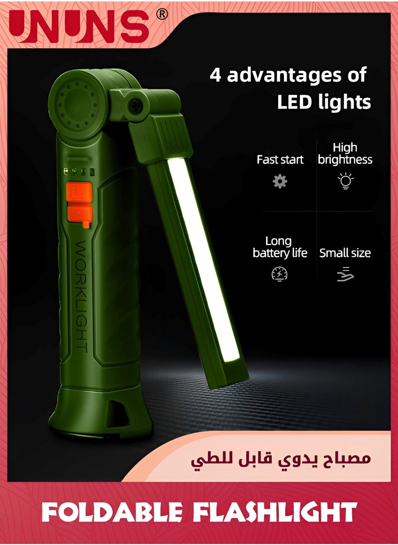 UNUNS - 2 Pack LED Rechargeable Flashlight,Foldable Work Lights With 360° Rotate Magnetic Base,4 Modes Portable Inspection Torch For Trouble Light,Automotive,Handmade,Camping,BBQ - Image 1