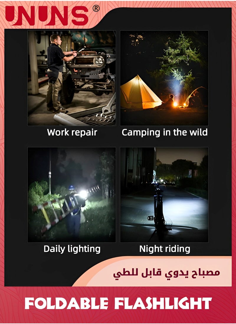 UNUNS - 2 Pack LED Rechargeable Flashlight,Foldable Work Lights With 360° Rotate Magnetic Base,4 Modes Portable Inspection Torch For Trouble Light,Automotive,Handmade,Camping,BBQ - Image 1