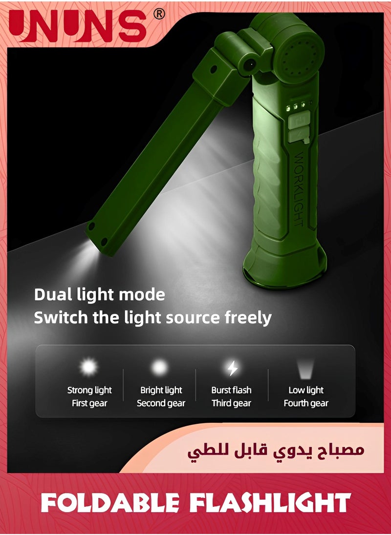 UNUNS - 2 Pack LED Rechargeable Flashlight,Foldable Work Lights With 360° Rotate Magnetic Base,4 Modes Portable Inspection Torch For Trouble Light,Automotive,Handmade,Camping,BBQ - Image 1