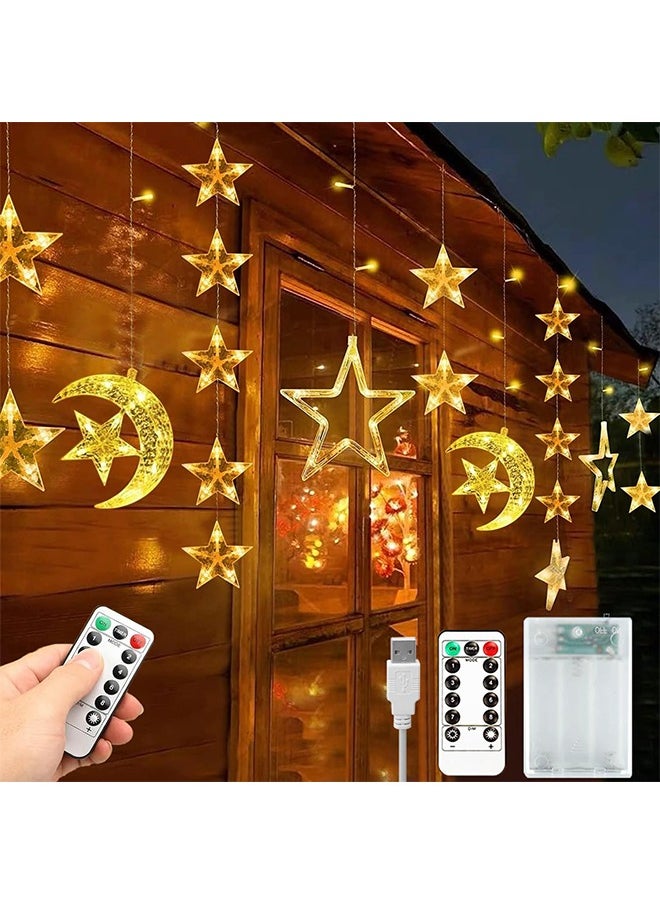 Yoawllty Ramadan Decorations Lights, Ramadan Lights Star Moon Shape with Remote Control & Battery Case for Home, Holiday, Ramadan Decorations, Wedding, Party, Warm White 